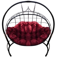 Кресло подвесное металлическое Улей (чёрное с бордовой подушкой)