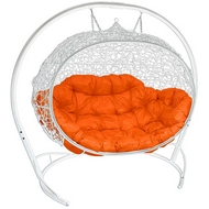 Кресло подвесное Улей иск.ротанг (белое с оранжевой подушкой)