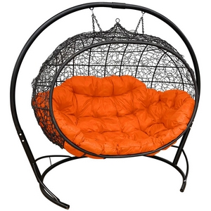 Кресло подвесное Улей иск.ротанг (чёрное с оранжевой подушкой)