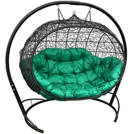 Кресло подвесное Улей иск.ротанг (чёрное с зелёной подушкой)