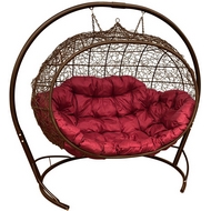Кресло подвесное Улей иск.ротанг (коричневое с бордовой подушкой)
