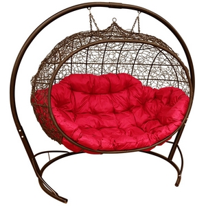 Кресло подвесное Улей иск.ротанг (коричневое с красной подушкой)