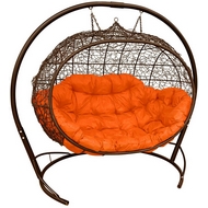 Кресло подвесное Улей иск.ротанг (коричневое с оранжевой подушкой)