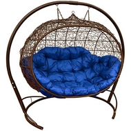 Кресло подвесное Улей иск.ротанг (коричневое с синей подушкой)