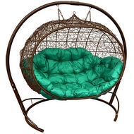 Кресло подвесное Улей иск.ротанг (коричневое с зелёной подушкой)