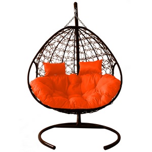 Подвесное кресло Кокон ДЛЯ ДВОИХ ротанг (коричневый/оранжевый)