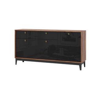 Комод КМ-1 BRASS (каштан арвадона, черный глянец)