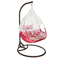 Кресло подвесное плетеное Тропикана бело-розовое (иск.ротанг)