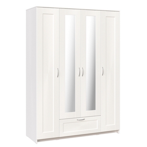 Шкаф 4-х дверный Сириус с ящиком и двумя зеркалами (белый)